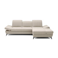 ECKSOFA FELICE R-S Creme Geflochtener Stoff mit Schlaffunktion - Creme, Holz (284/166cm) - MASSENO
