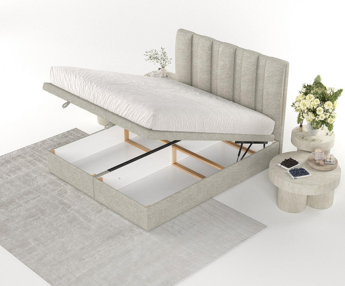 POLSTERBETT Orta mit Stauraum 120/200 cm Beige im Alta Stoff - Beige/Schwarz, Holz/Holzwerkstoff (120/200cm) - AltaBeds