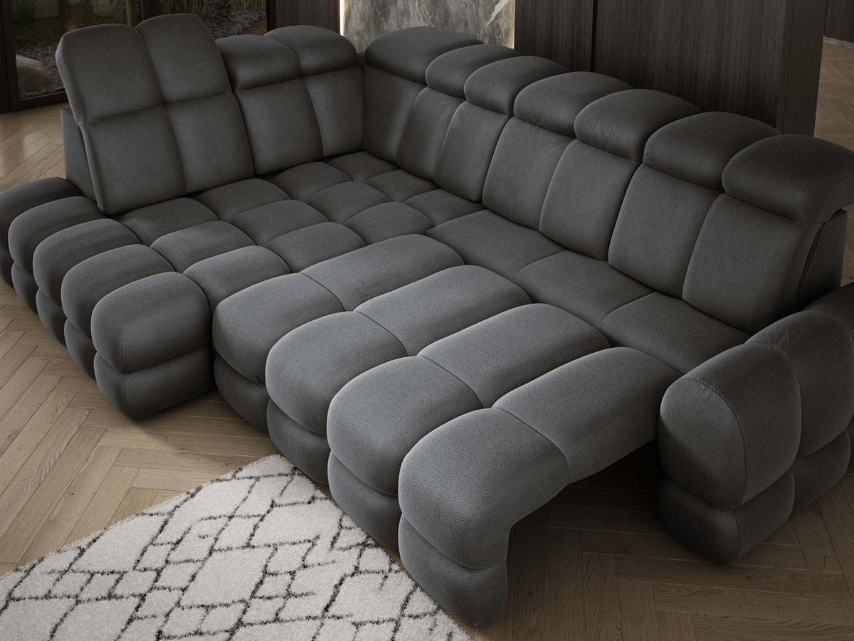 ECKSOFA TOLLO Solar-stoff L-form 302x217x105 cm grau - Dunkelgrau, Holz/Textil (302/217cm) - DomoHome