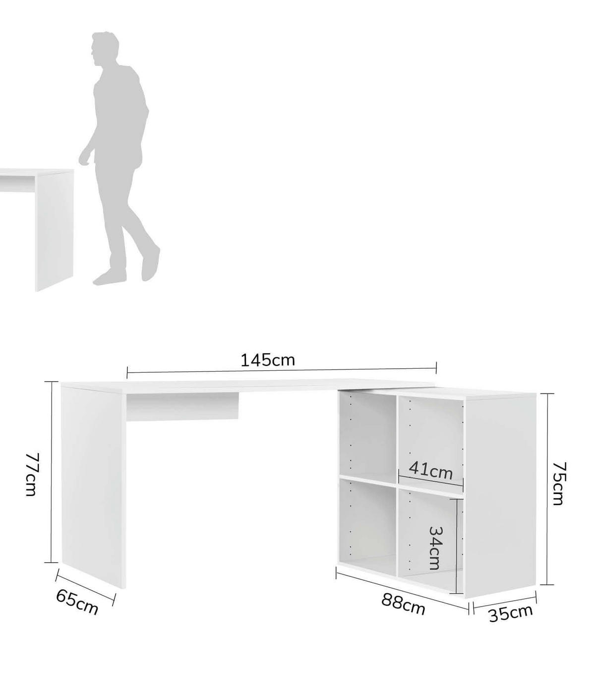 ECKSCHREIBTISCH Der Produktive - Weiß, Holzwerkstoff (65/145/77cm) - Mokebo