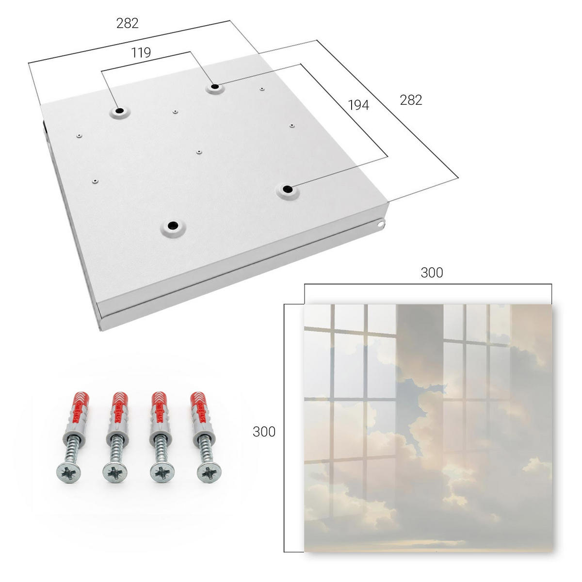 SCHLÜSSELBOX Weiß 30x30 cm – Türöffnung nach rechts - Wolken am Himmel - Beige, Metall (30/30/5cm) - TULUP