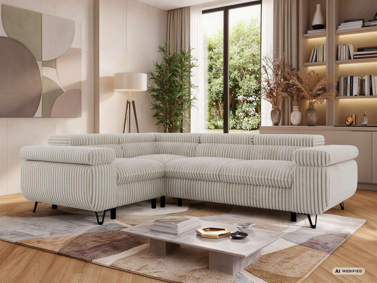 ECKSOFA ORSO L Beige Cord - Links Seite - Beige/Creme, Textil/Metall (197/268cm) - MKS