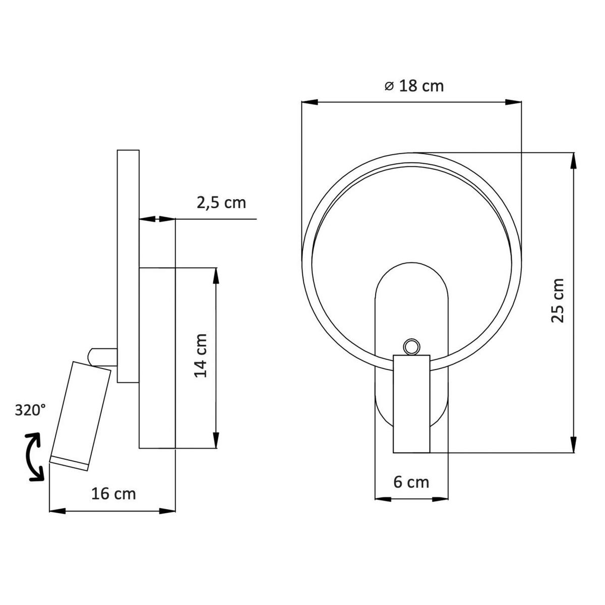 WANDLEUCHTE Lona, Schwarz, 25cm - Schwarz, Metall (18/25/18cm) - KOSILUM