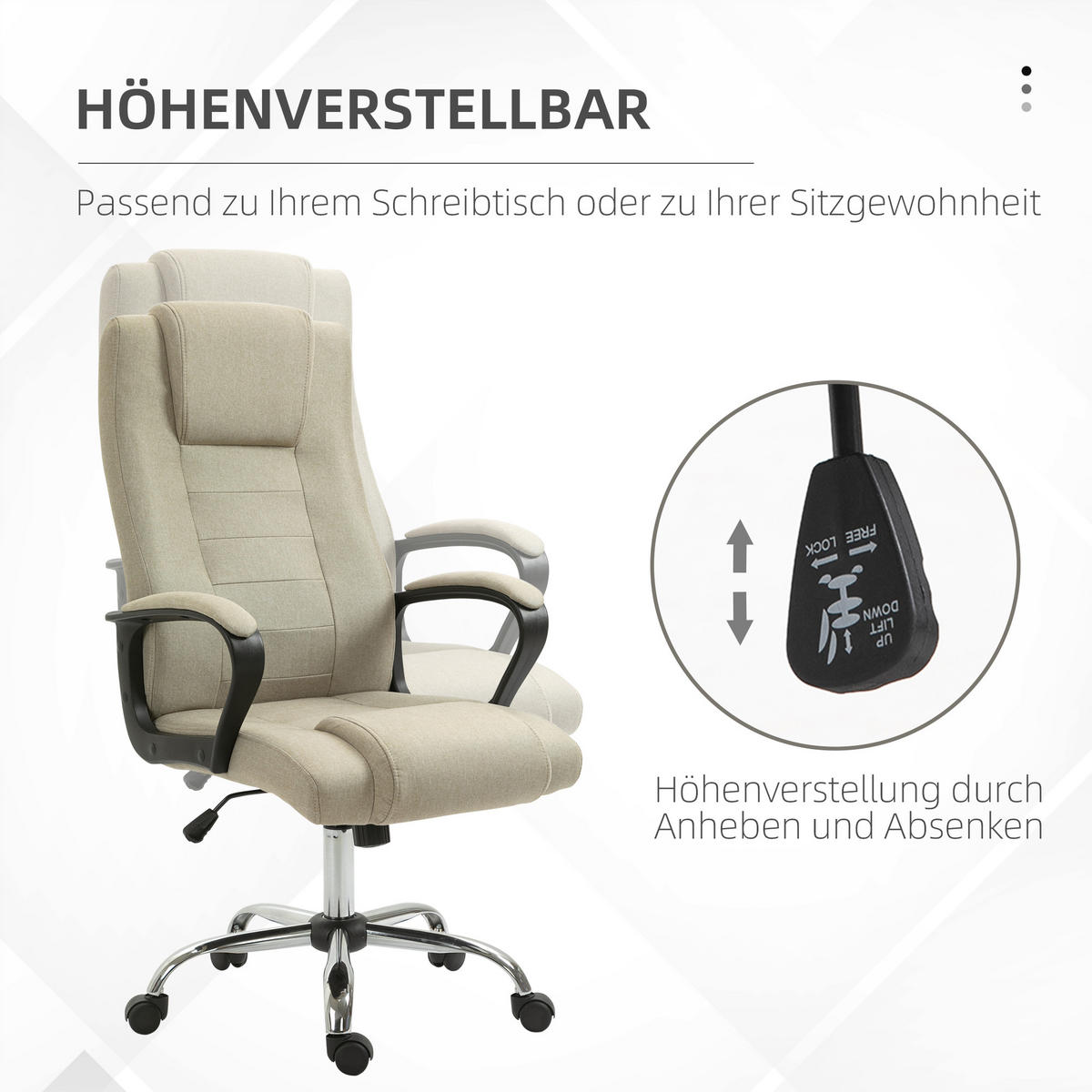 BÜROSTUHL mit Wippenfunktion 62 x 76 x 110-119 cm Beige - Beige, Kunststoff (62/119/76cm) - Vinsetto