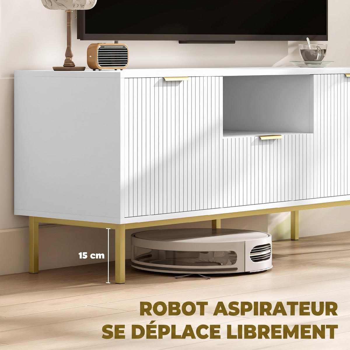 TV-LOWBOARD Weiß 120/39/54 cm, Soft-Close, Metallfüße, geriffelte Türen - Weiß, Holzwerkstoff (120/54/39cm) - PANGIVO