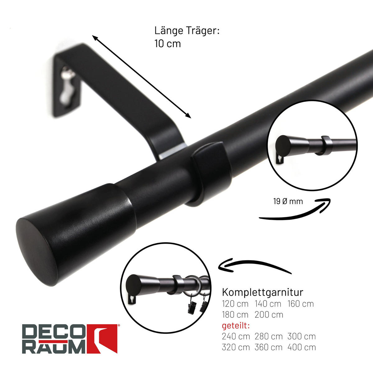 GARDINENSTANGE 1-lauf Kegel - Schwarz, Metall (140cm) - Deco-Raum