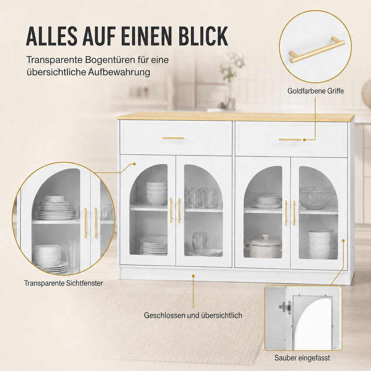 KÜCHENINSEL DE-41097 135/55/91 cm mit LED-Beleuchtung Weiß - Weiß, Holzwerkstoff (135/91/55cm) - ComfortXL