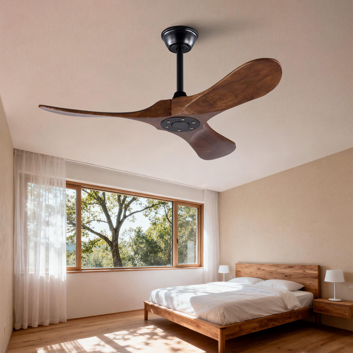 DECKENVENTILATOR & 3 Holzflügeln, Speicherfunktion, Fernbedienung - Braun, Holzwerkstoff (107/107/51cm) - Gisaae