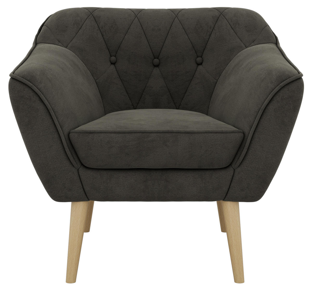 KRESLO PIRS - Tmavosivá Samet - Drevené nohy - farba buka/tmavosivá, kompozitné drevo/textil (80/75/74cm) - MKS