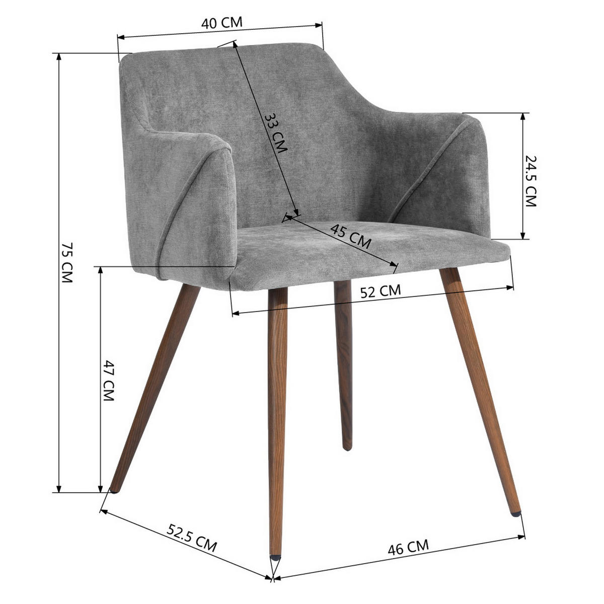 ARMLEHNSTUHL-SET 2 Stück in Stoff Metallbeine - Grau/Akaziefarben, Holzwerkstoff/Textil (54/75/53cm) - Urban Meuble