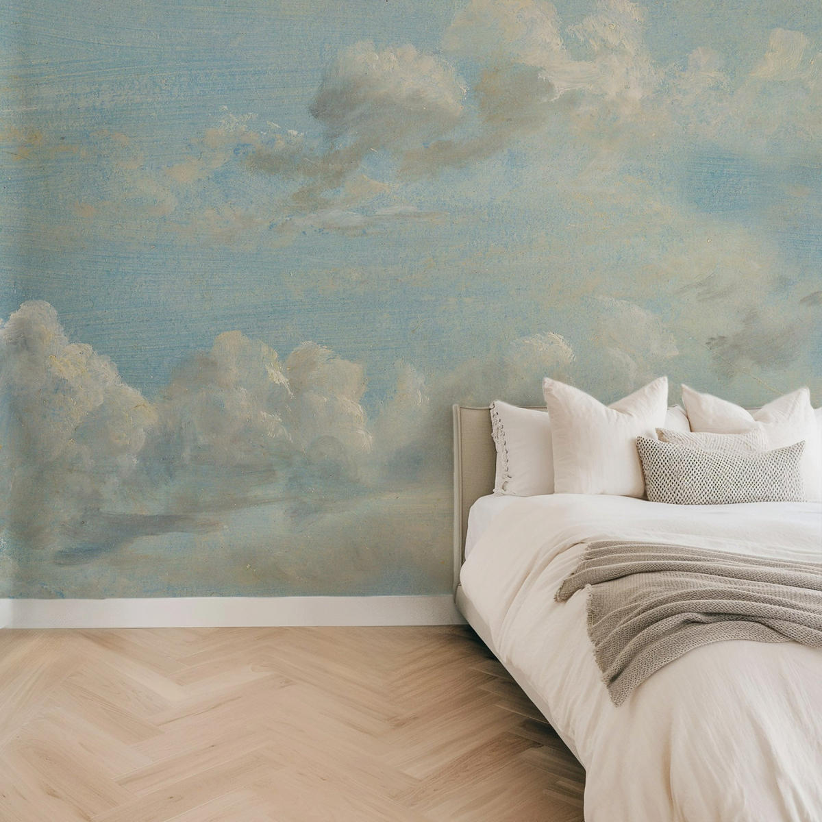 TAPETE Gemalter Himmel aus echtem Papier, 360x260cm, 4 Rollen - Blau, Papier (360/260cm) - WALLPAPERS4BEGINNERS