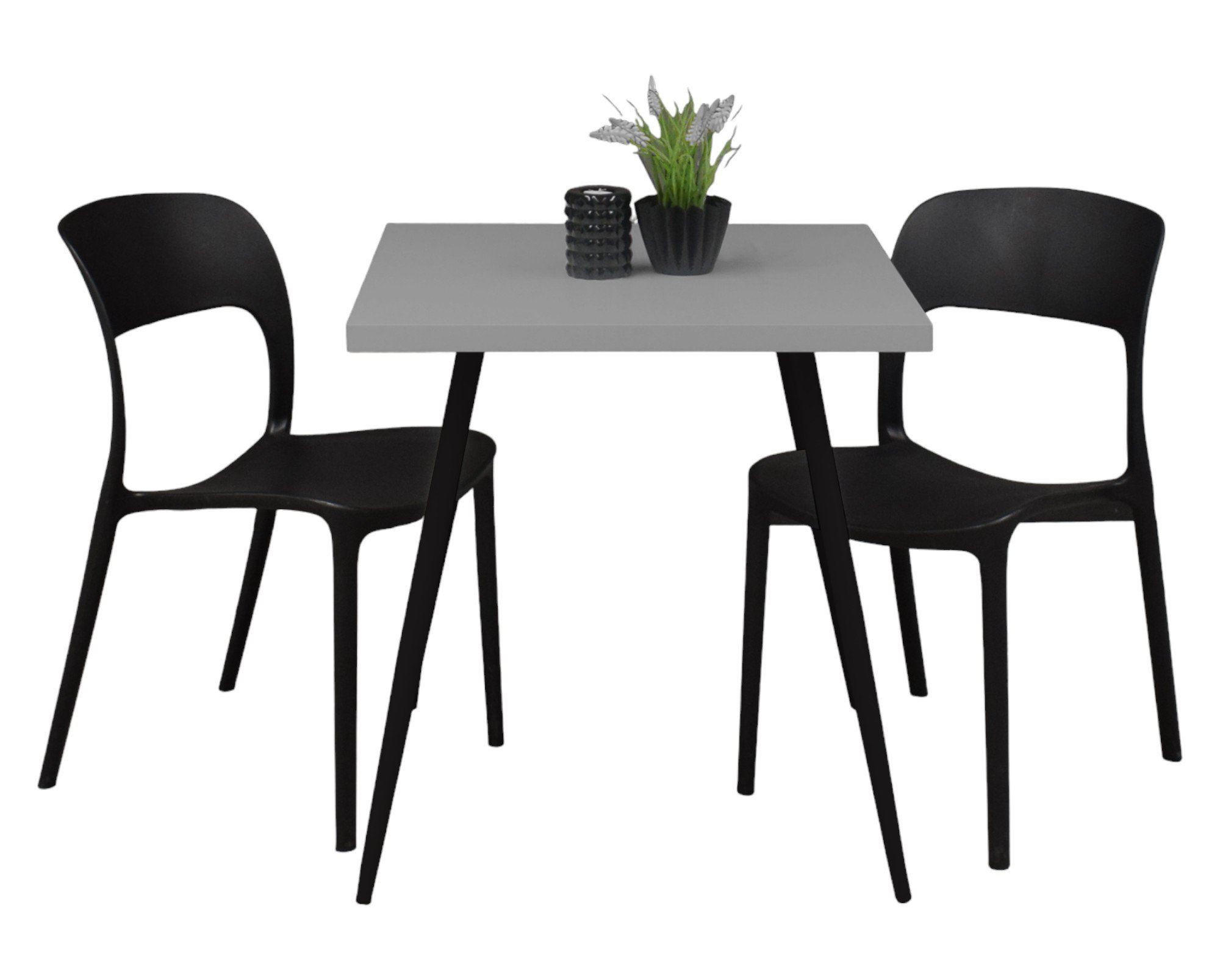 BISTROTISCH Ekaterina 70x70x75 schwarz matt/kreidegrau matt lack - Hellgrau, Metall (70/70/75cm) - 58aufmkessel