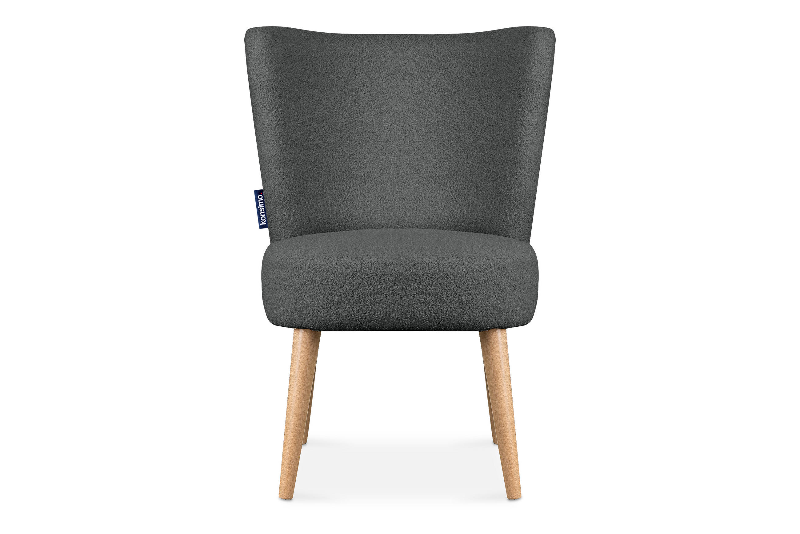 COCKTAILSESSEL APPA auf hohen Beinen aus Buche, aus recyceltem Boucle-Stoff, Dunkelgrau/Buche Dekor - Dunkelgrau/Buchefarben, Holz/Textil (63/89/65cm) - KONSIMO®