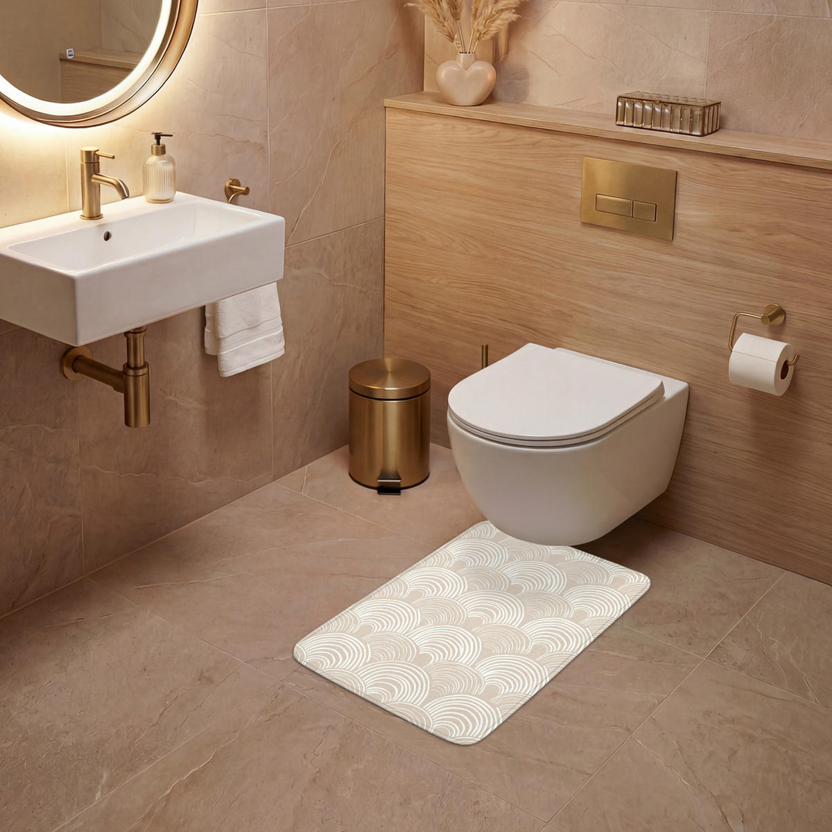 WC PŘEDLOŽKA Vlny - Textura - Béžová 40x60 cm - kašmírová, textil/plast (40/1cm) - OnlyWow