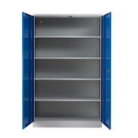 STAHLSCHRANK Bee mit 4 verzinkte Fachböden 195x120x50 cm Korpusfarbe Lichtgrau Frontfarbe Enzianblau - Blau, Metall (120/195/50cm)