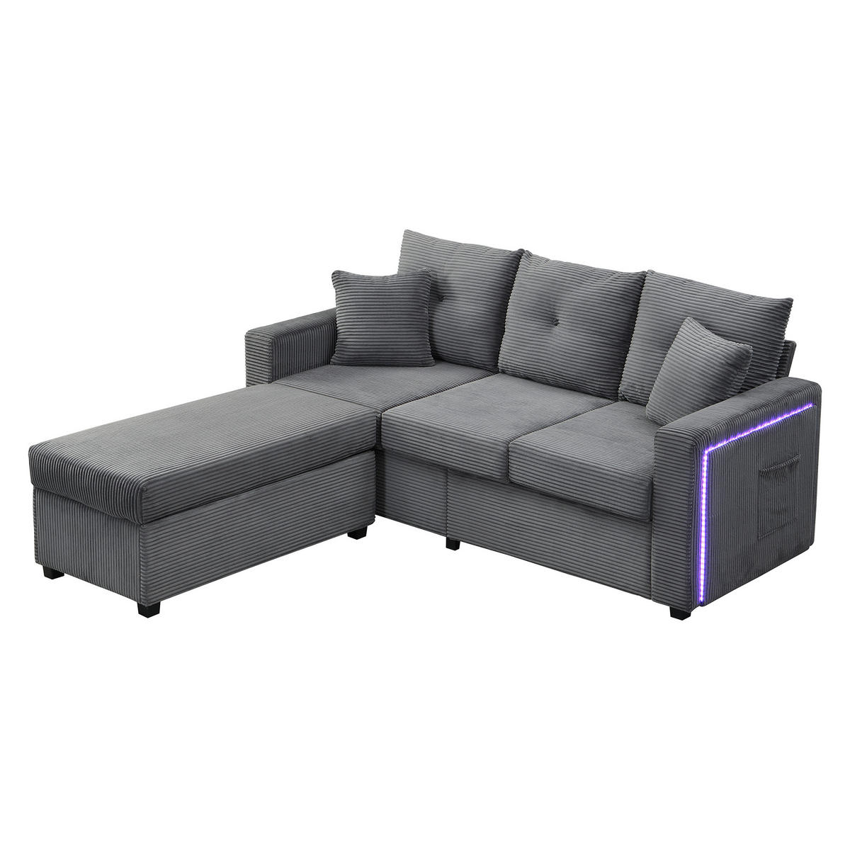 ECKSOFA 184/84,5/85,5 cm Antikgrau - Grau, Textil (84.5/184cm)
