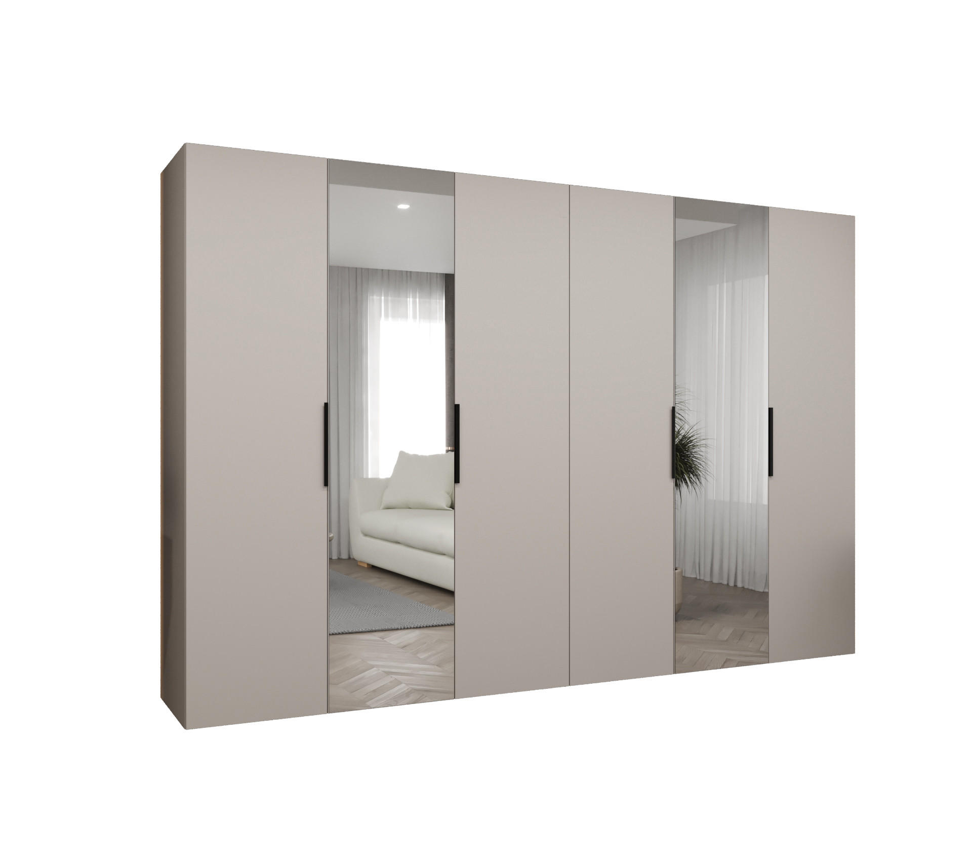 DREHTÜRENSCHRANK 202/300/52 6-türig - Kaschmir/Schwarz, Holz (300/202/52cm) - MÖBEL KRYSPOL