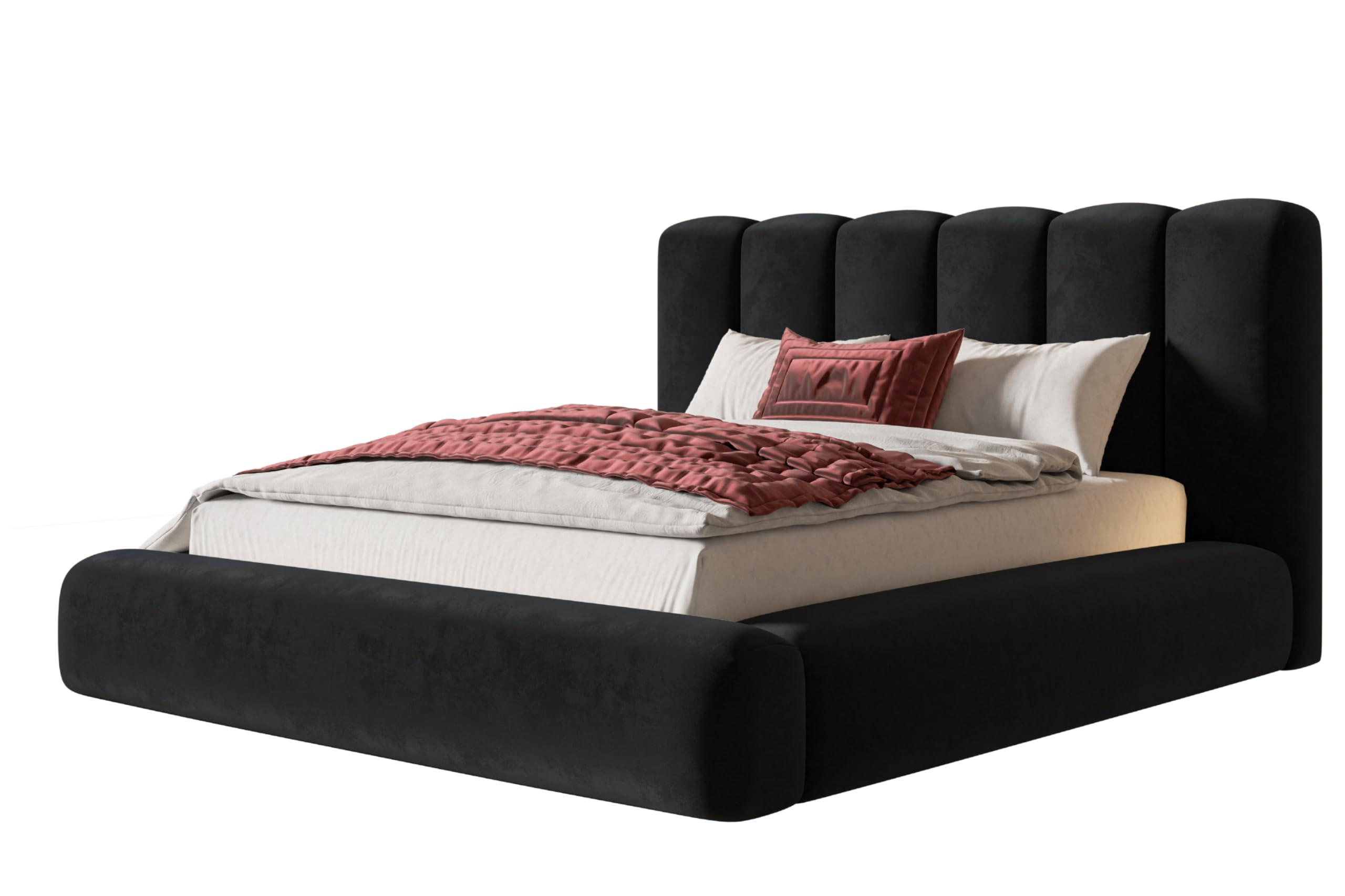 BETT 120x200 - Polsterbett mit Bettkasten und Metallrahmen - Modern Bett - Eleganter Amor-Velvet-Stoff - Kollektion Alva Maxi - Schwarz - Schwarz, Holz/Textil (120/200cm) - Alpi-Möbel