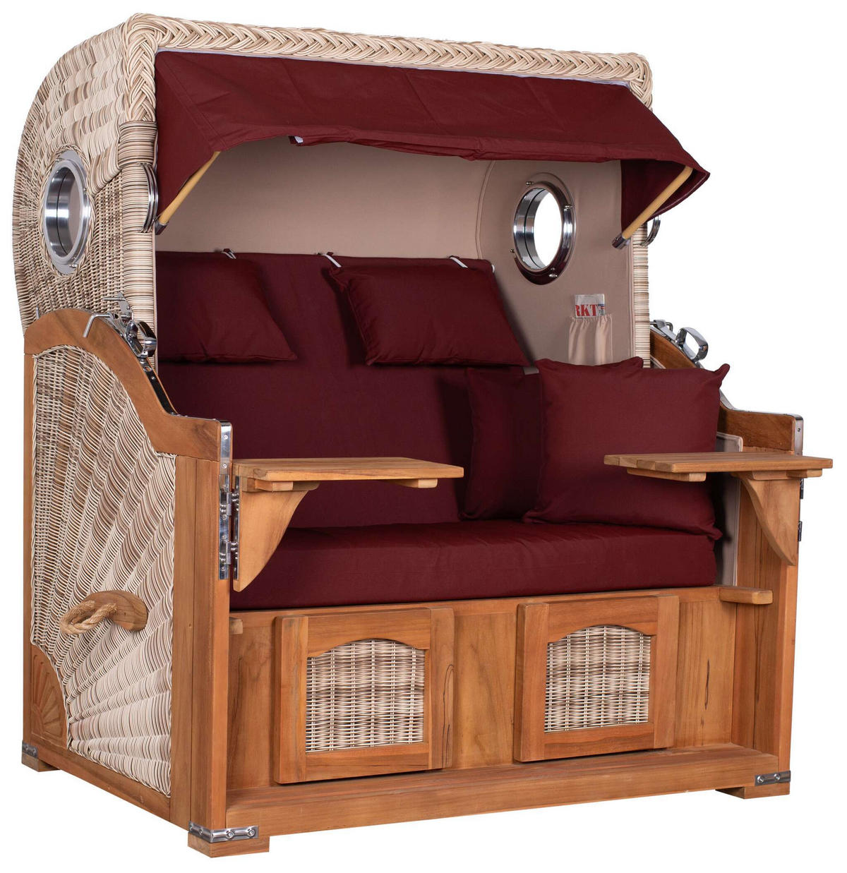 STRANDKORB XXL Düne Grande Teak PE Shell - Rot/Braun, Metall (142/170/95cm) - Mr. Deko