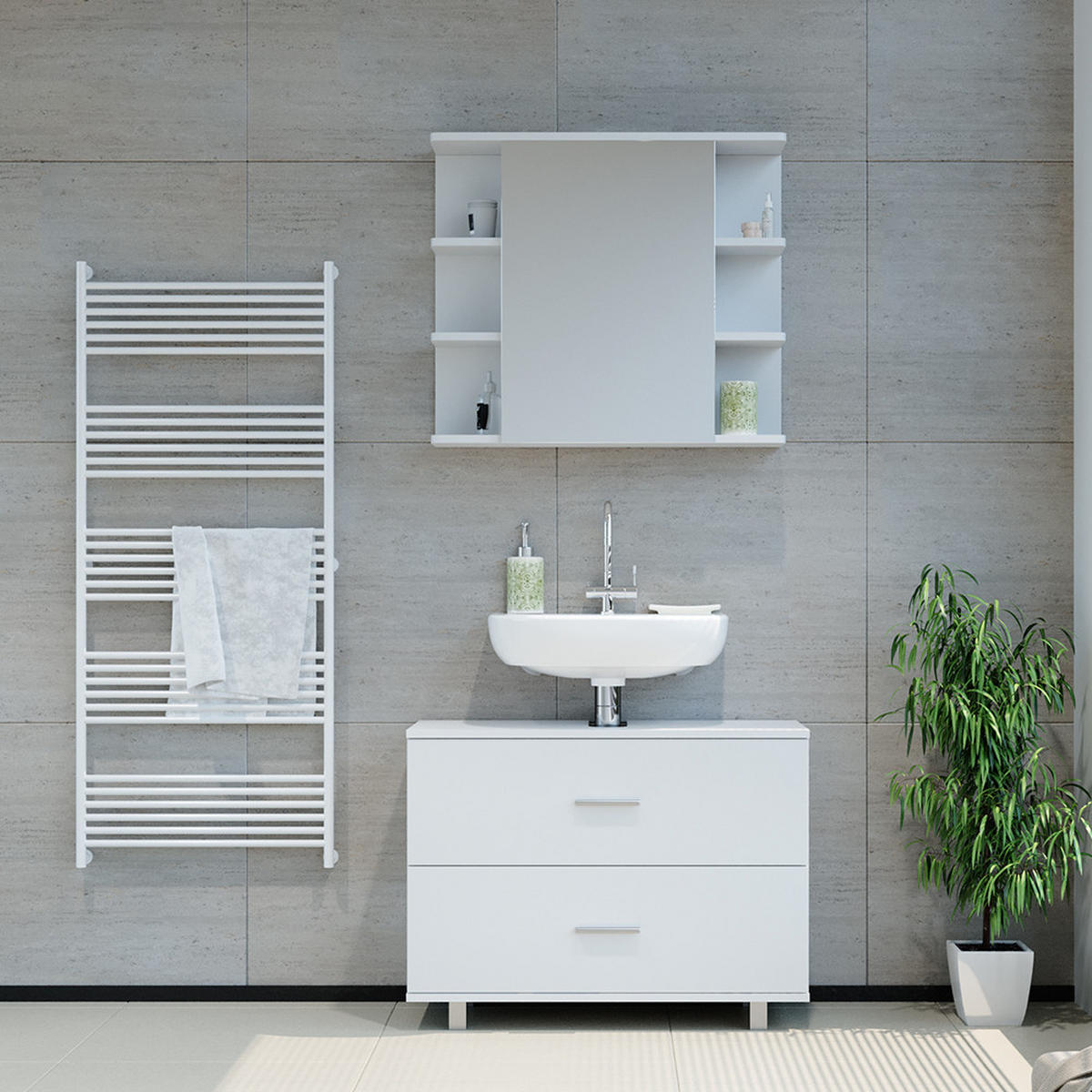 SADA NÁBYTKU DO KOUPELNY Ilias Bílá - bílá, kompozitní dřevo (80.2/60.8/33cm) - Vicco