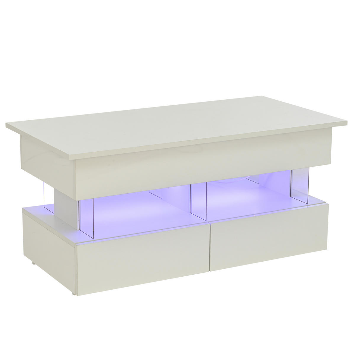 COUCHTISCH 100/50/46 cm in Weiß mit höhenverstellbarer Platte und LED-Beleuchtung - Weiß, Holzwerkstoff (120/50/46cm) - Flora Grace