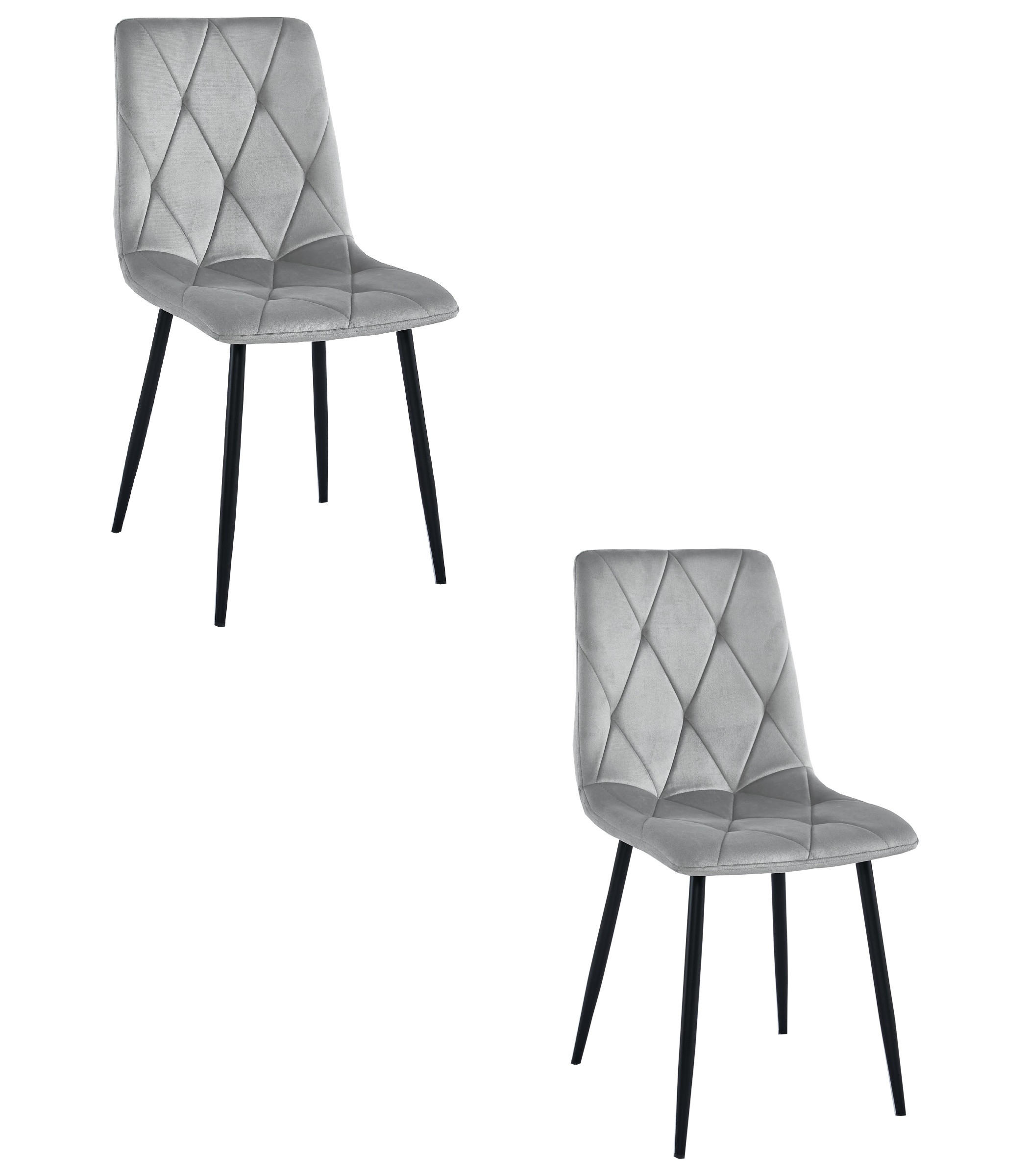 ESSZIMMERSTUHL 2-er Set TYRA silbergrauer Sitz, schwarze Beine - Silberfarben/Schwarz, Textil (44.5/87/54.5cm) - Valora