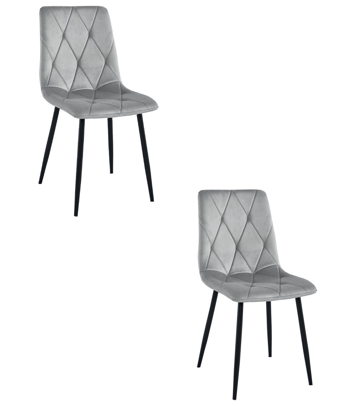 ESSZIMMERSTUHL 2-er Set TYRA silbergrauer Sitz, schwarze Beine - Silberfarben/Schwarz, Textil (44.5/87/54.5cm) - Valora