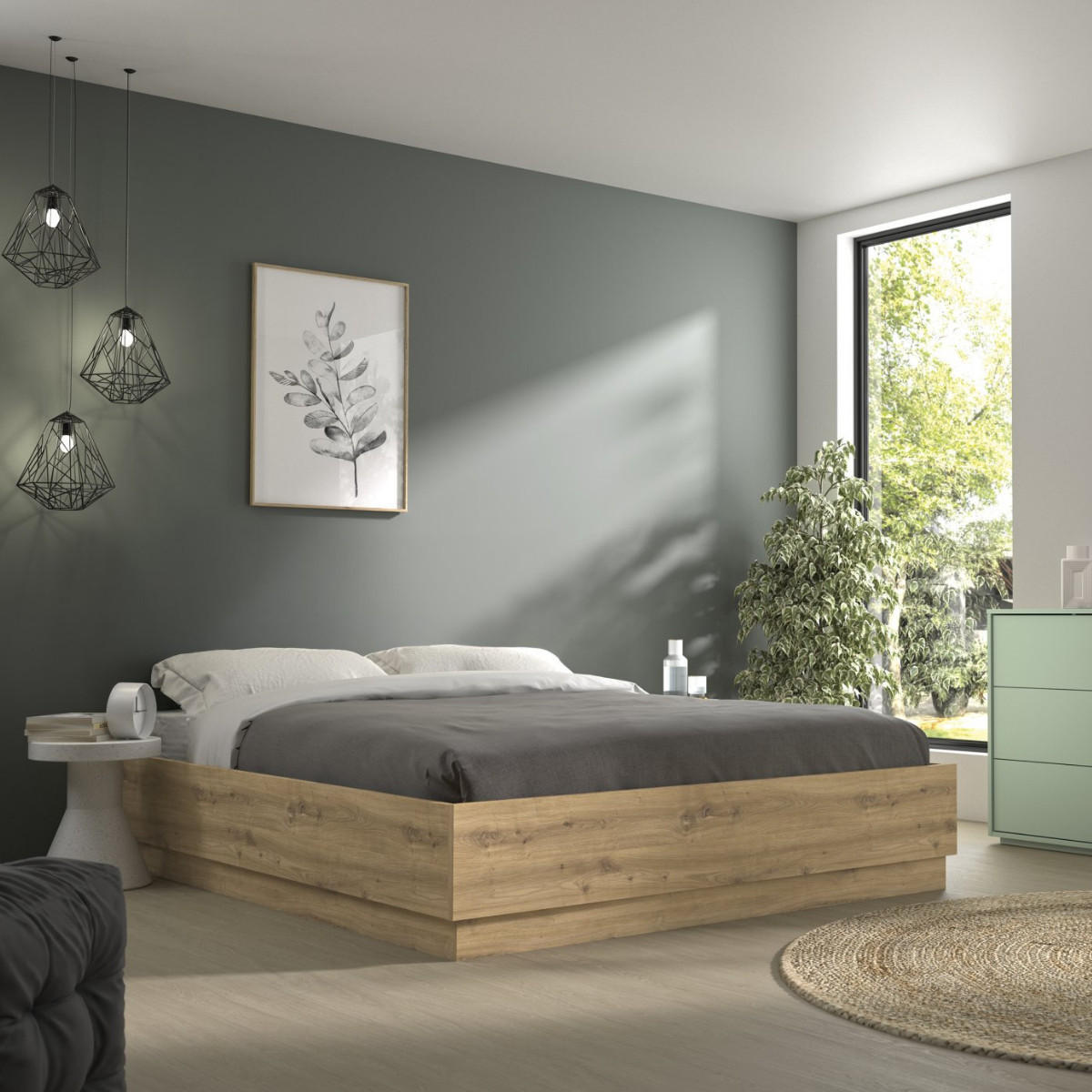 BETTKASTEN 140 x 190 cm Dekor Eiche TIDY 145/194/36 cm - Eschefarben, Holzwerkstoff (190/140cm) - Calicosy