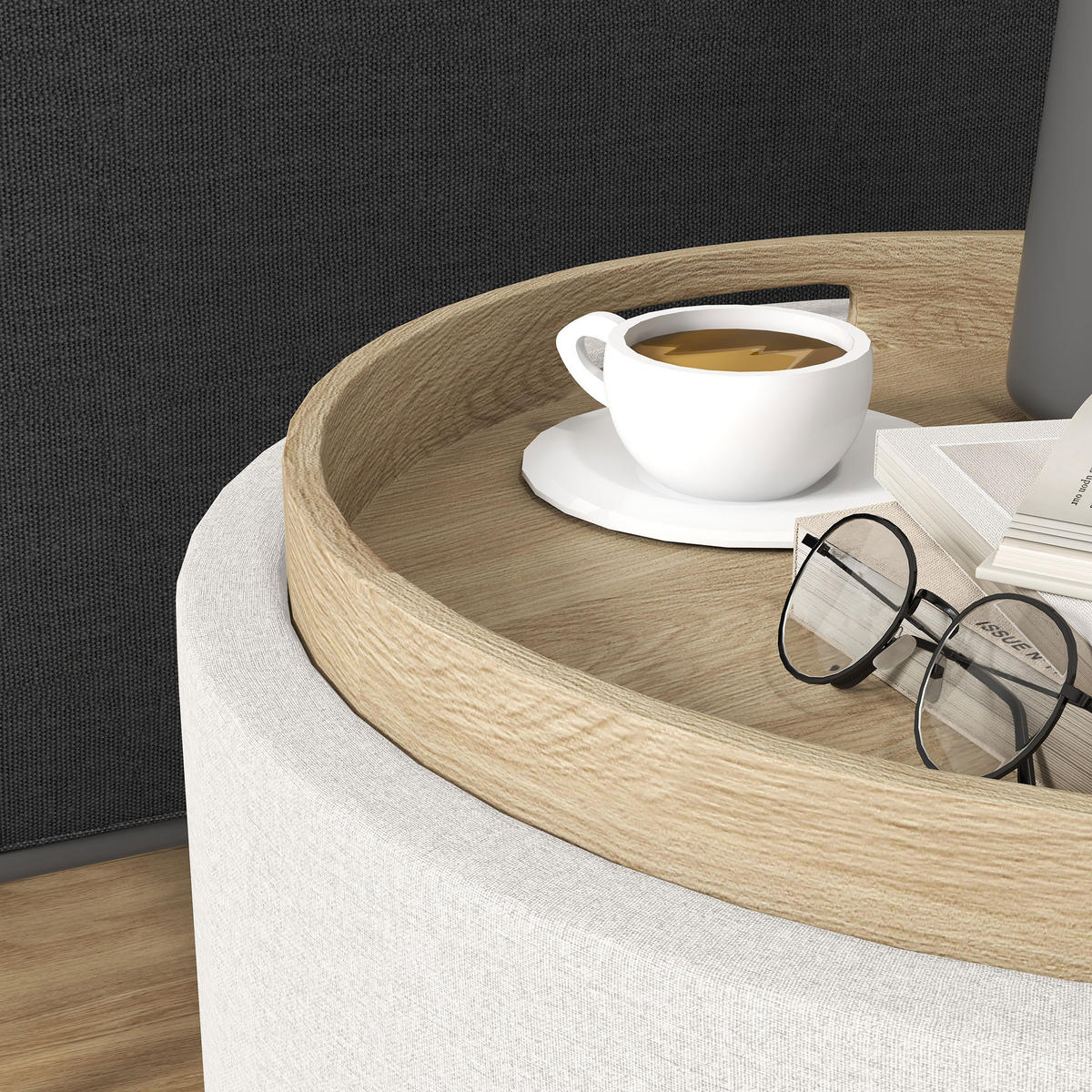 HOCKER DE-07198 mit Leinen, verstecktem Stauraum Creme/Natur - Creme, Holzwerkstoff (56/42/56cm) - ComfortXL