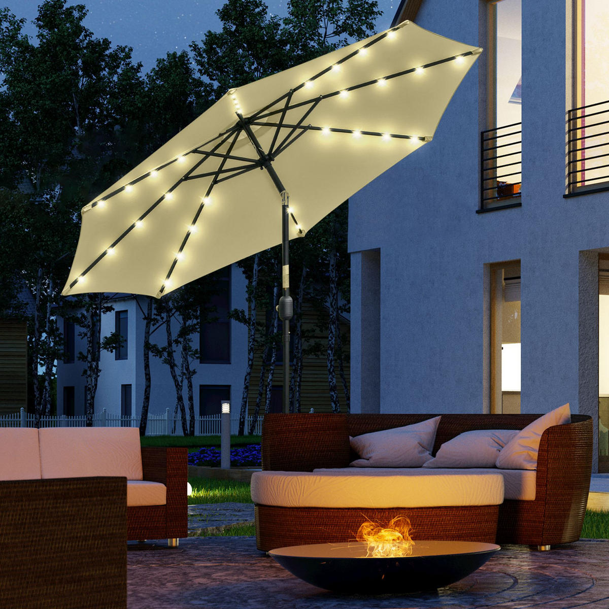 SONNENSCHIRN DE-11580 rund mit LED Neigbar Beige - Beige, Metall (265/265cm) - ComfortXL