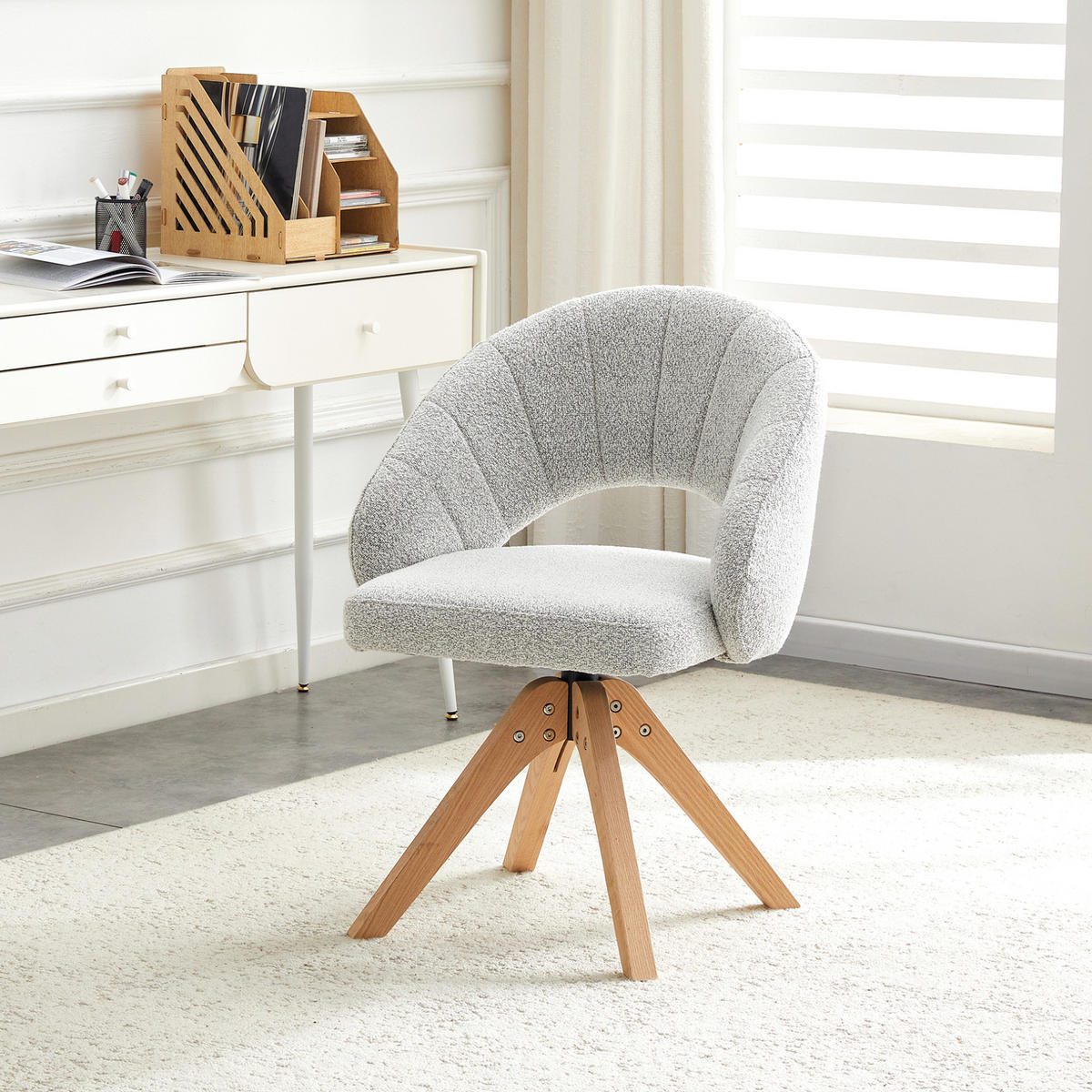 ESSZIMMERSTUHL 2er-Set drehbar 84 cm Samt Light Gray mit Massivholzbeinen - Hellgrau, Holz (49/84/46cm) - Meubliv