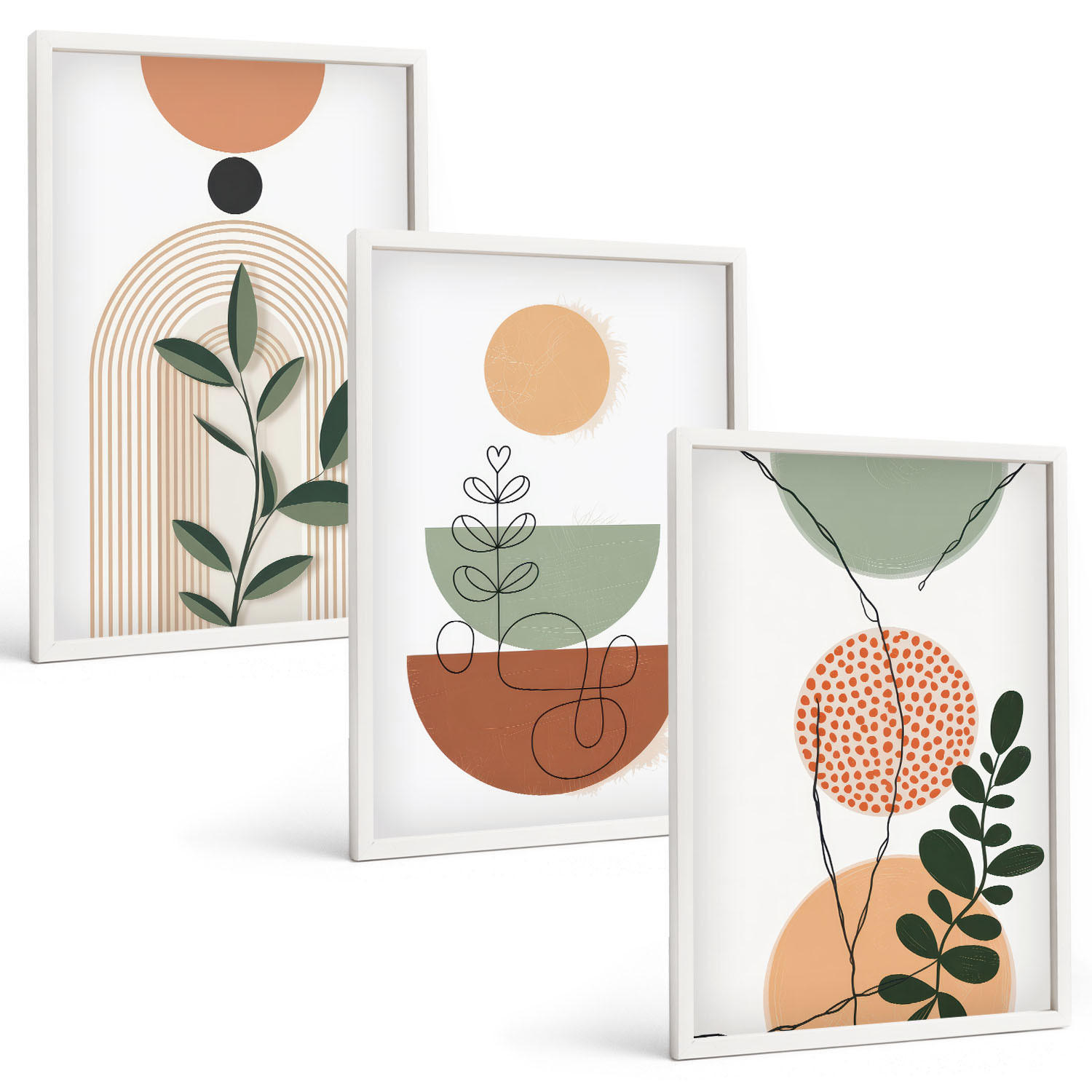 BILDER SET 3er Set - 40x60 cm Weißer Rahmen - Abstrakte Pflanzenformen - Weiß, Kunststoff (40/60cm) - TULUP