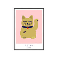 POSTER mit Rahmen Maren Gross - Maneki Neko, A Lucky Cat - Pink/Schwarz, Holz/Papier (50/70cm) - Poster&Frame