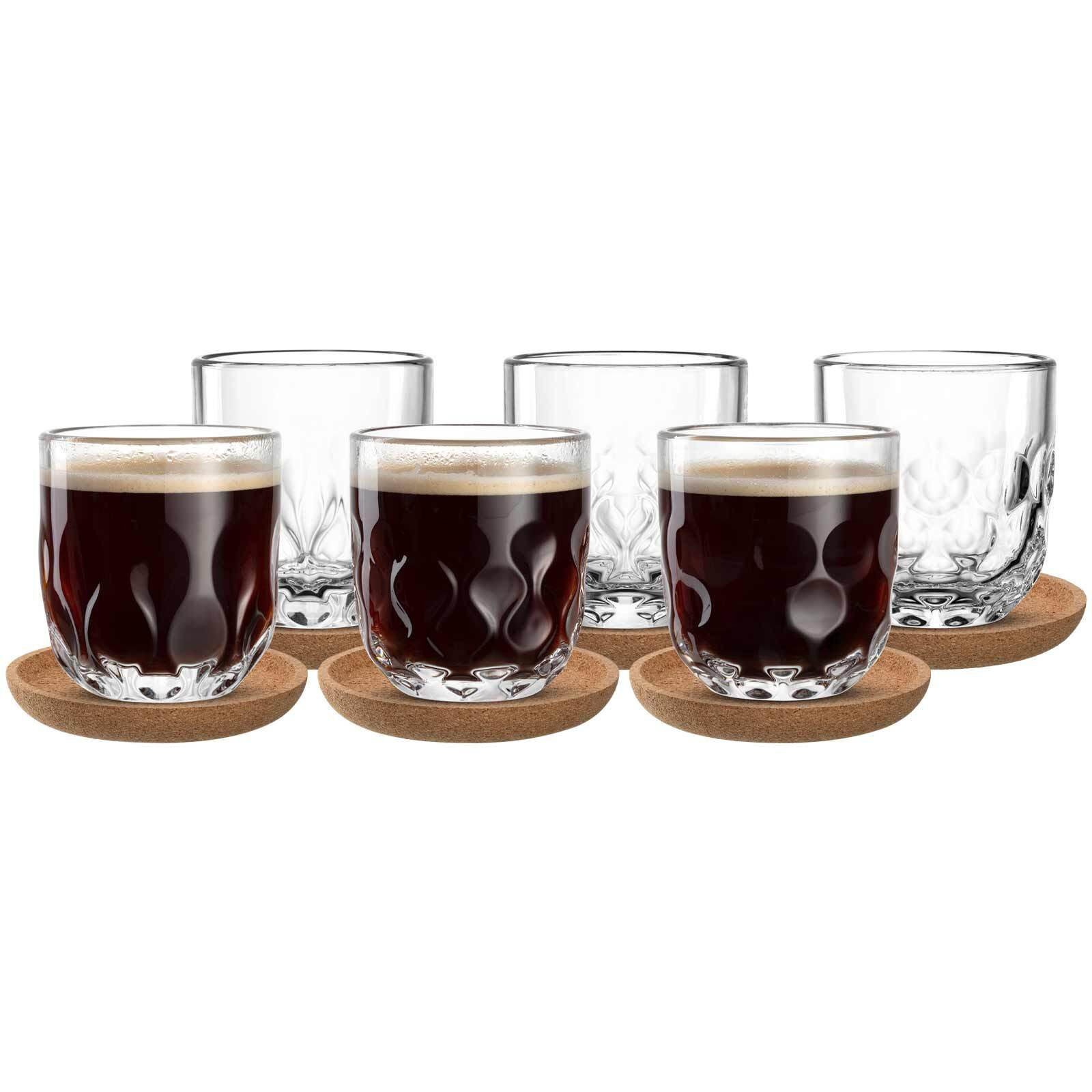 KAFFEEGLÄSER MIT UNTERSETZER Gocce transparent 220 ml 6er Set - Transparent, Glas (7.6/8.5/7.6cm) - Leonardo Living