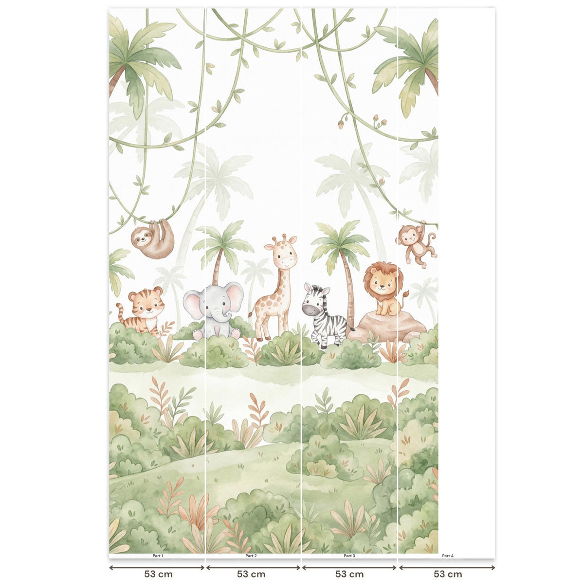 KINDERTAPETE - Tiere - Dschungel - Pastell - 160x280 cm - Weiß, Papier (160/280cm) - OnlyWow