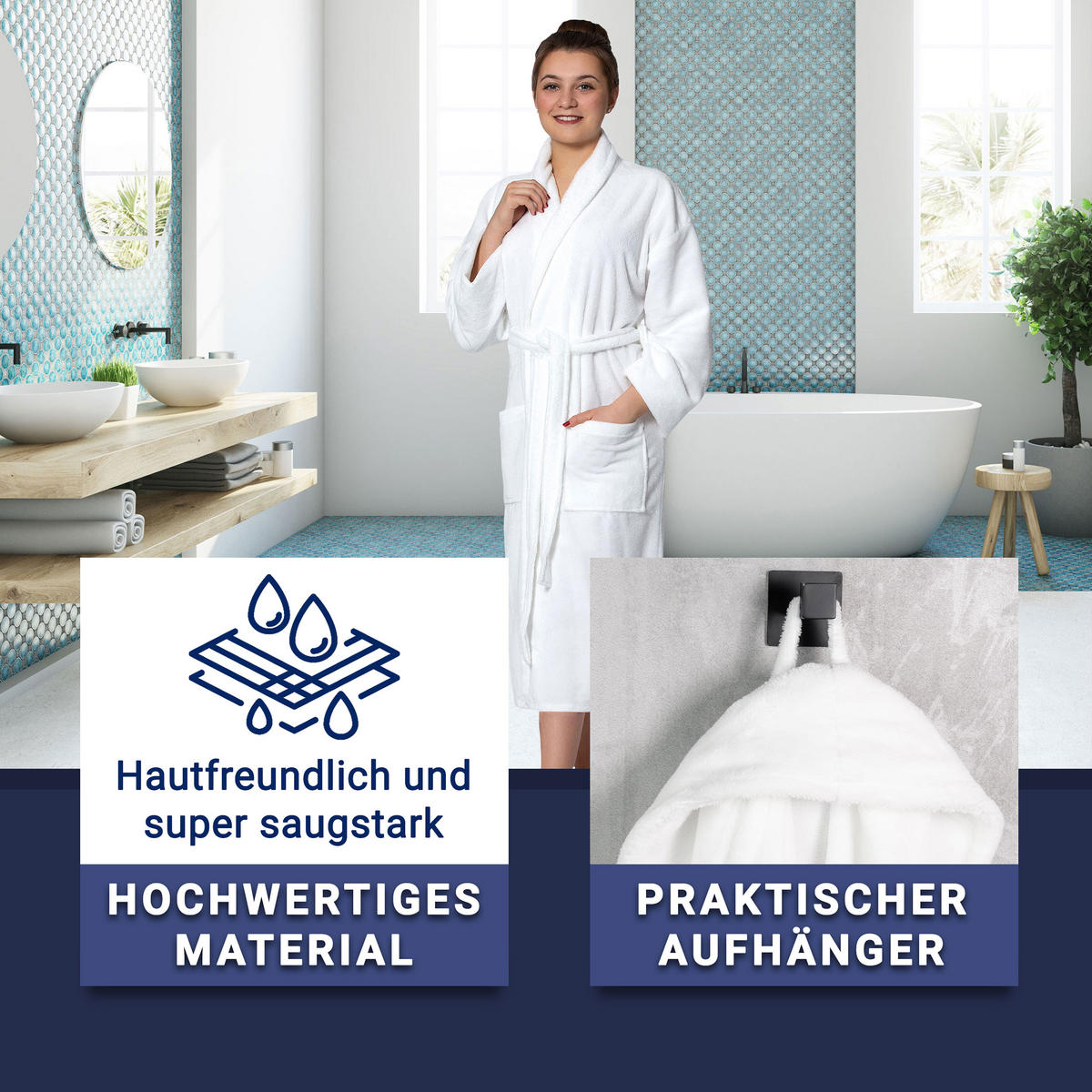 BADEMANTEL, XXL, 100% Polyester-Velours / 100% Baumwolle, Weiß - Weiß, Textil (XXLnull) - Zollner