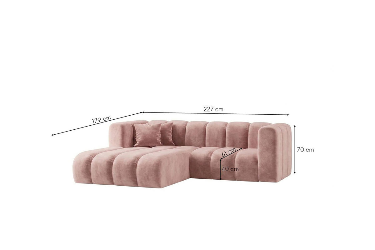 ECKSOFA Modulares In L-Form, Velvet-Stoff Riviera, Hellrosa, Links, GRAND - Hellrosa, Holz (227/179cm) - Kaiser Möbel