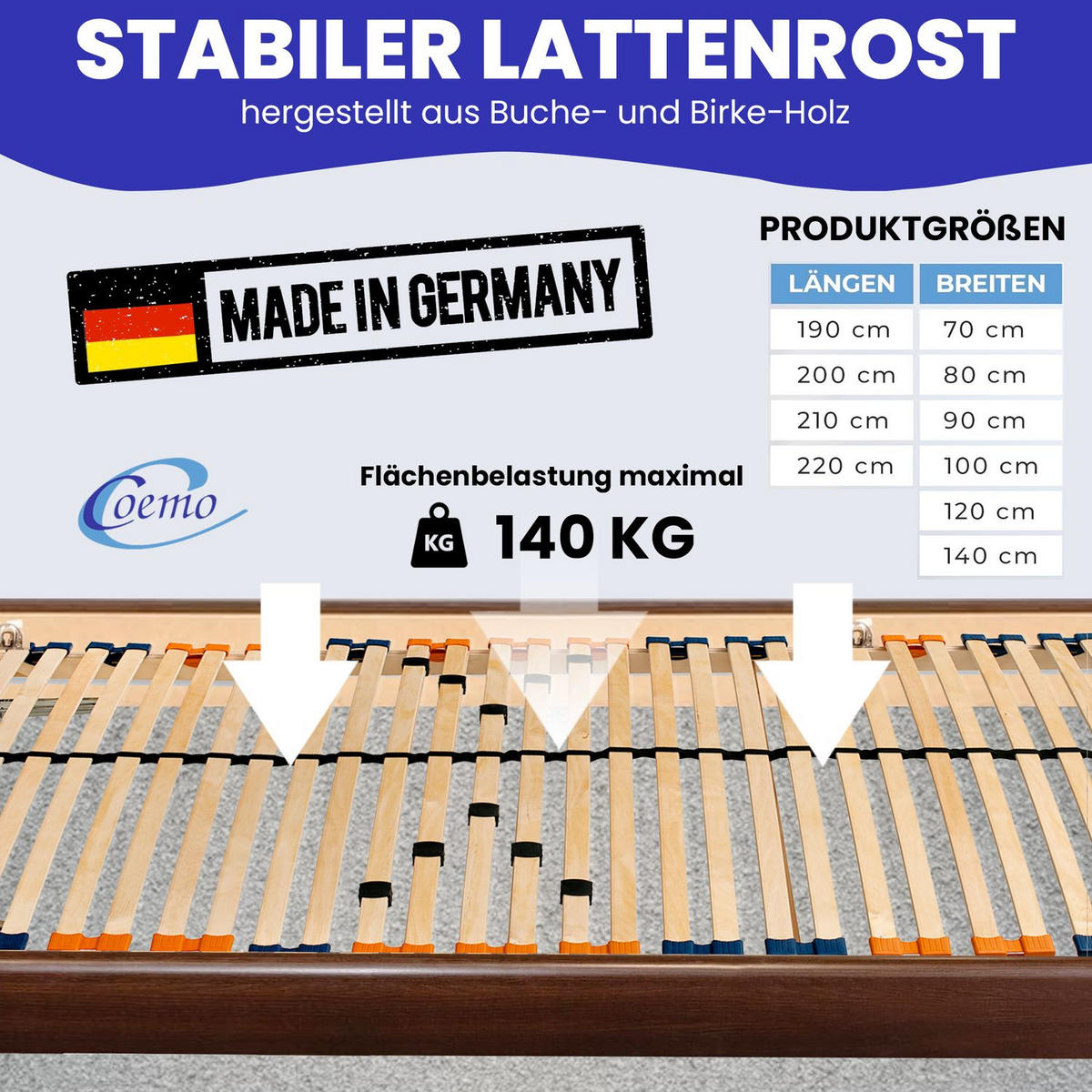 LATTENROST MULTIRA K Kopfteil verstellbar 70x200 cm - Naturfarben, Holz (70/200cm) - Coemo