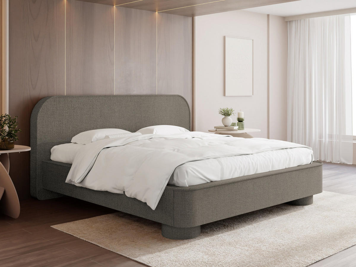 POLSTERBETT Aurora mit Bettkasten, Lattenrost & gepolsterten Füßen in Taupe Chenille 200x200 cm - Taupe/Beige, Holzwerkstoff/Textil (200/200cm) - WFL GROUP