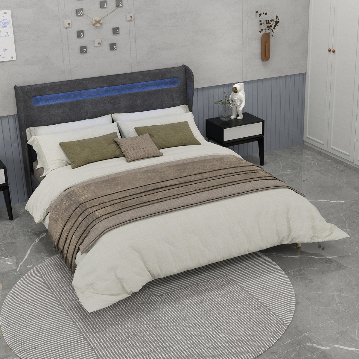 POLSTERBETT 160x200 cm LED Kopfteil grau - Grau, Textil (160/200cm) - LEBENLANG