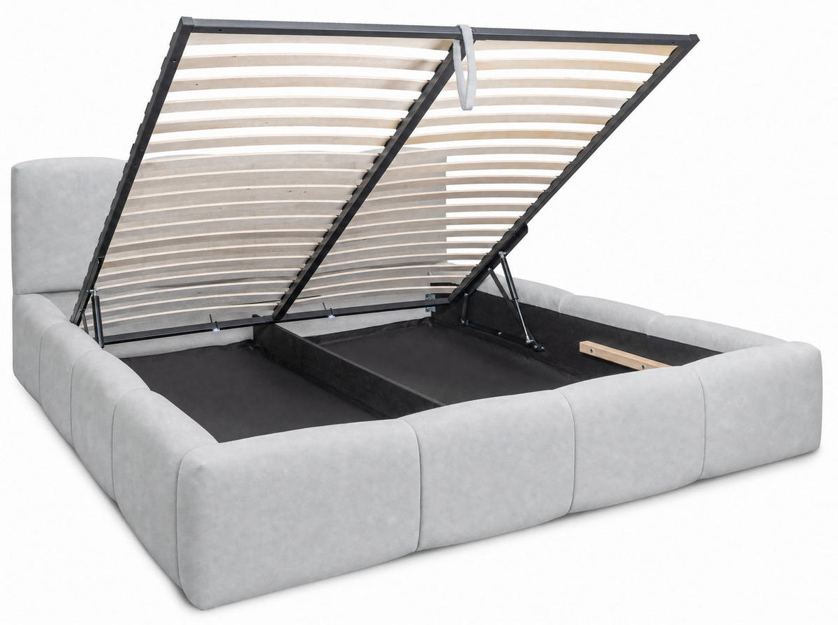 POLSTERBETT Amore Hellgrau 180/200 cm Samt mit Bettkasten - Hellgrau, Textil/Metall (180/200cm) - wonello