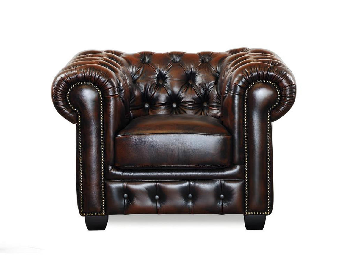 CHESTERFIELD Ledersessel - Büffelleder - Braun - BRENTON - Dunkelbraun, Leder (96/73/105cm) - Vente-Unique