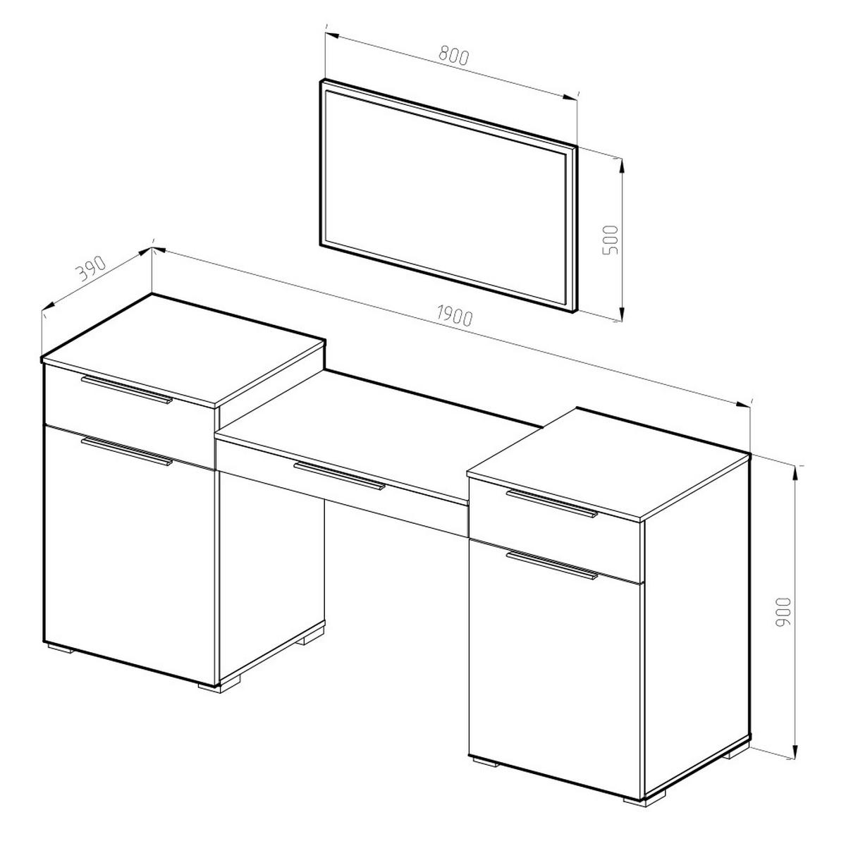 SCHMINKTISCH Lilli Weiß 190 cm - Weiß, Holzwerkstoff (190/90/39cm) - Vicco