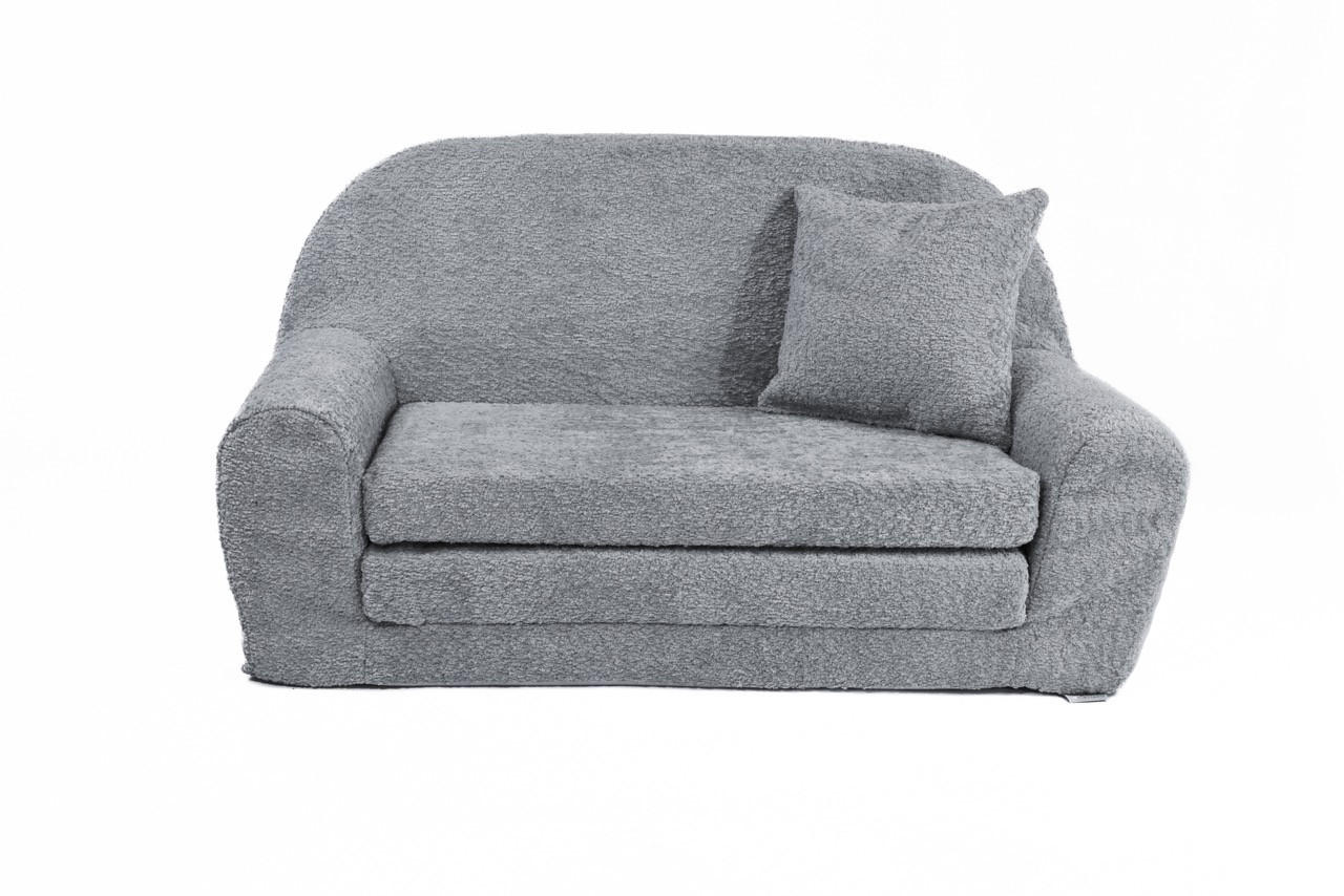MINI-SOFA David - Ausklappbares Kindersofa aus Teddystoff in grau - Grau, Textil (78/45/40cm) - Fortisline