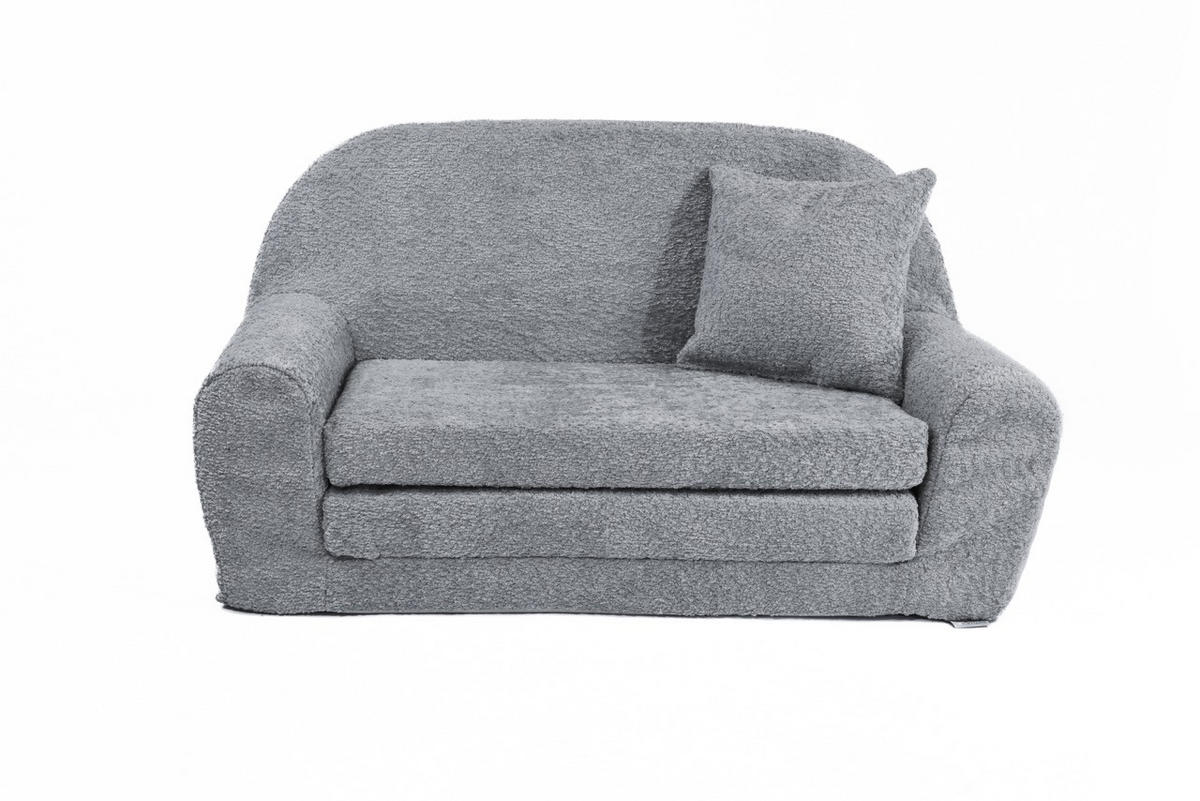 MINI-SOFA David - Ausklappbares Kindersofa aus Teddystoff in grau - Grau, Textil (78/45/40cm) - Fortisline