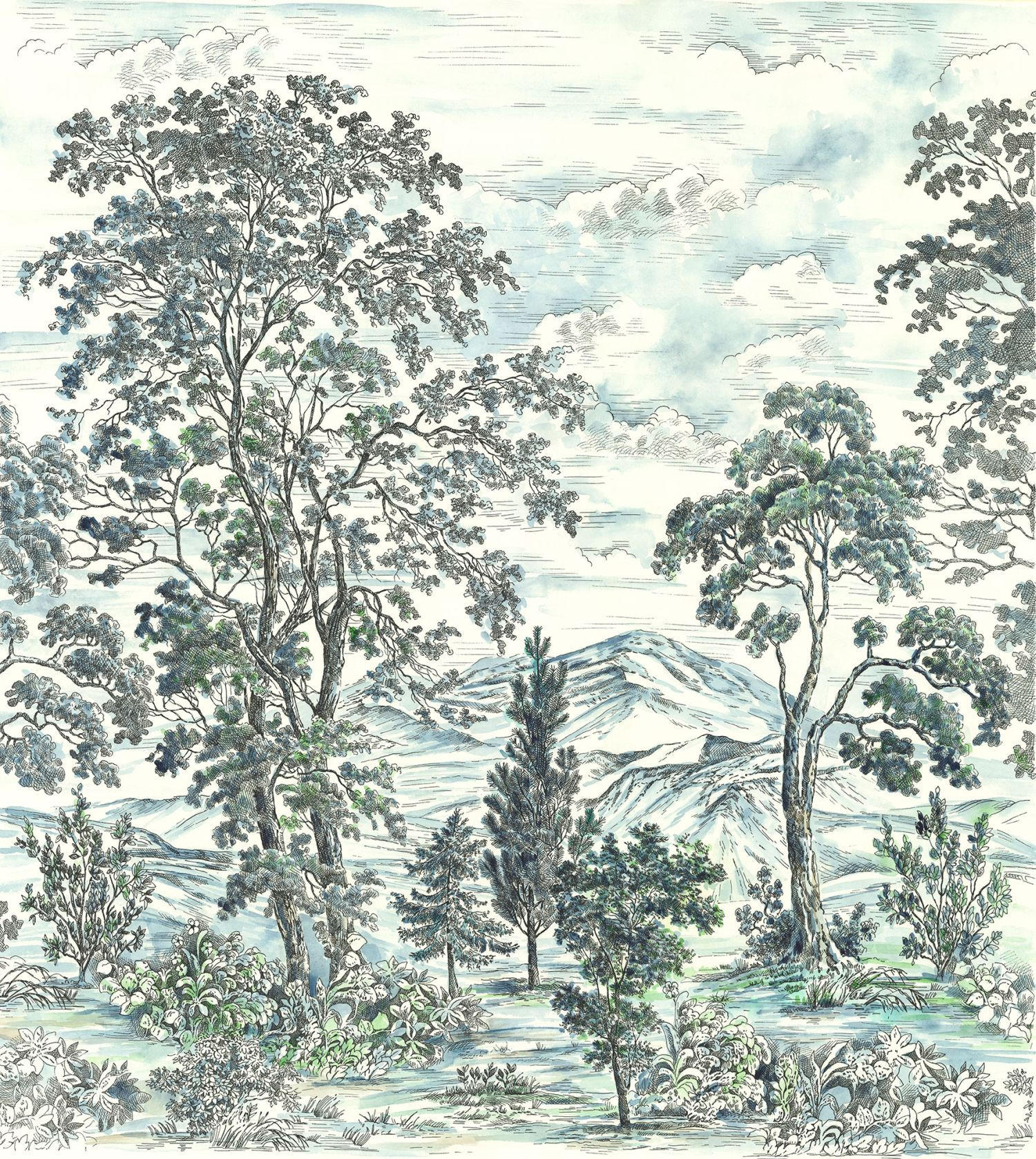 FOTOTAPETE Wald 250 x 280 cm - Blau, Papier (250/280cm) - Sanders & Sanders