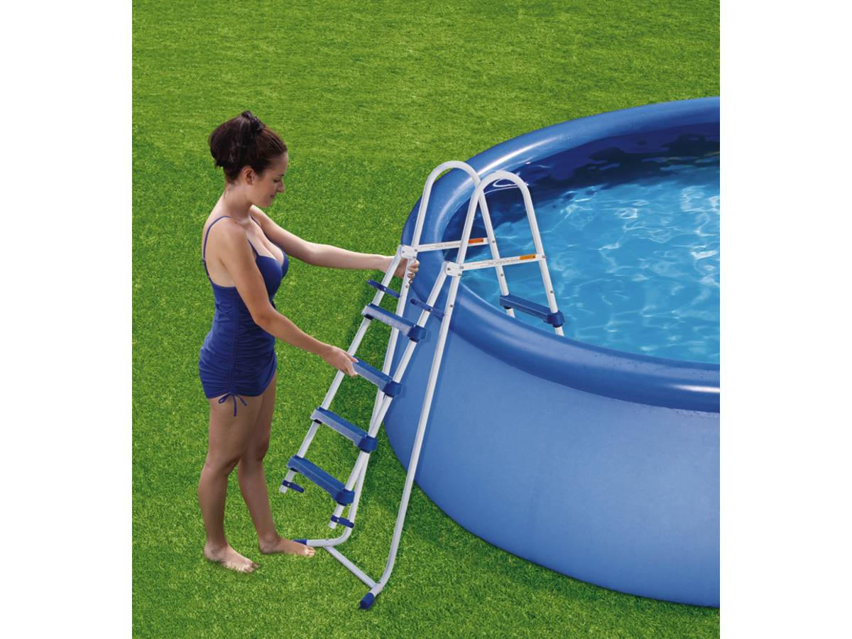 POOLLEITER Surestep Weiß Blau - Weiß, Metall (140/122/66cm) - Habitat Garten