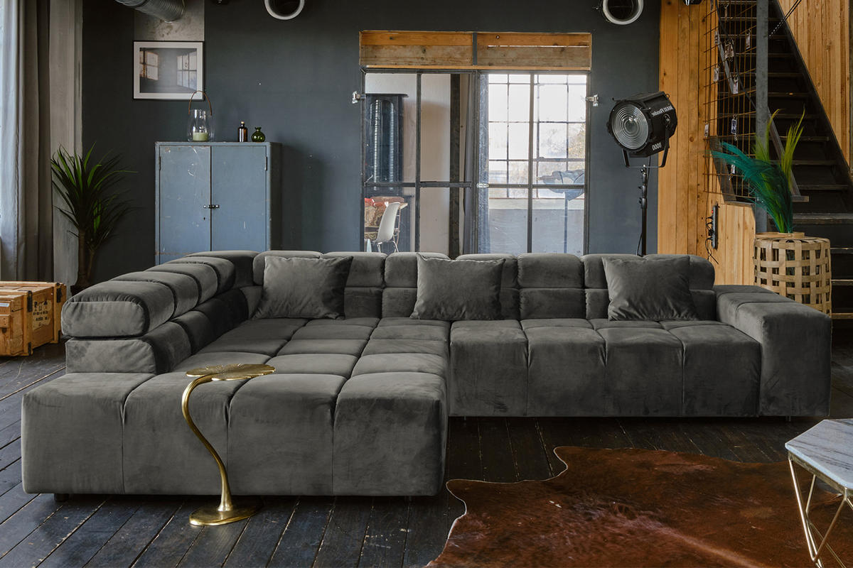 ECKSOFA MIT MOTORISCHEM SITZVORZUG NEVADA Grau Velvet - Schwarz/Grau, Textil (319/215cm) - KAWOLA