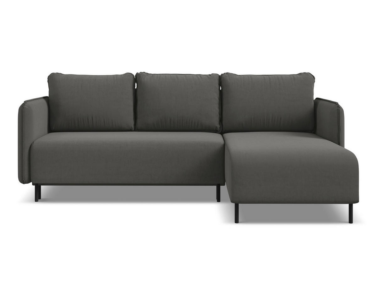 ECKSOFA mit Schlaffunktion Samt Stoff Grau - Dunkelgrau/Schwarz, Holz/Textil (236/162cm) - Makamii