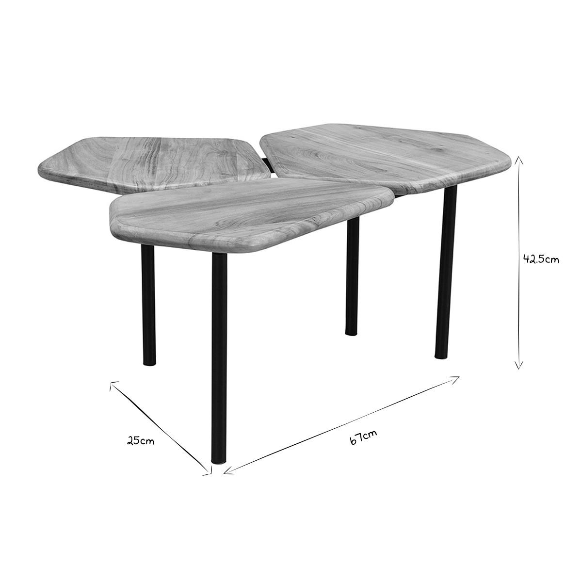 COUCHTISCH Akazie Metall 3-Platten SUZANE - Naturfarben, Holz (95/76/42.5cm) - Miliboo